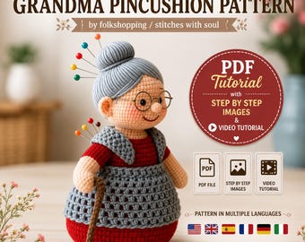 Crochet Grandma Pincushion Pattern Amigurumi Granny Doll  PDF& video tutorial