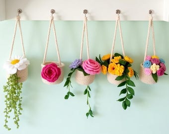 Car Hanging Plant bundle Crochet Pattern – DIY Mini Basket Amigurumi Decor, Multilingual PDF Tutorial