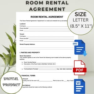Printable Room Rental Agreement Template, Editable Room Tenancy Agreement, Rent Room, Roommate Room Rental Contract Room Rental Agreement