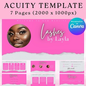 Modèle de programmation Acuity rose pour cils, modèle de programmation Acuity, modèle de site de réservation modèle de programmation de coiffure pour coiffeur et maquillage Toile rose