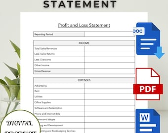 Printable Profit and Loss Statement Template: Editable Financial Report (PDF & Word)