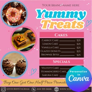 Bakery Flyer Template | Bake Sale, Cake Dessert Shop Marketing | Printable Pastry Flyer Canva | Sweet Treats Cake Business Flyer Instagram