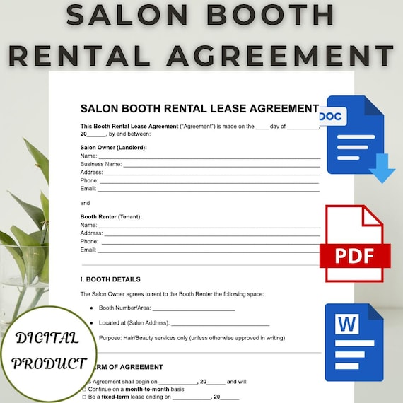 Salon Booth Rental Agreement Template: Editable Lease (digital
