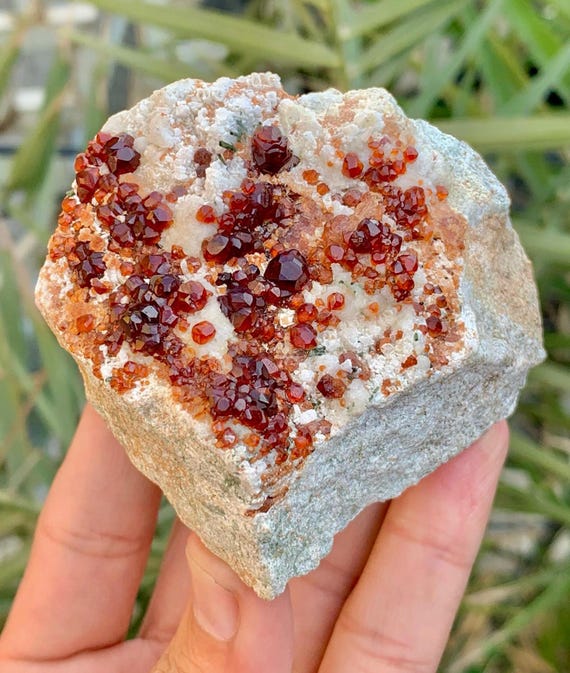 Natural Red Color Garnet With Green Diopside Combined Specimen