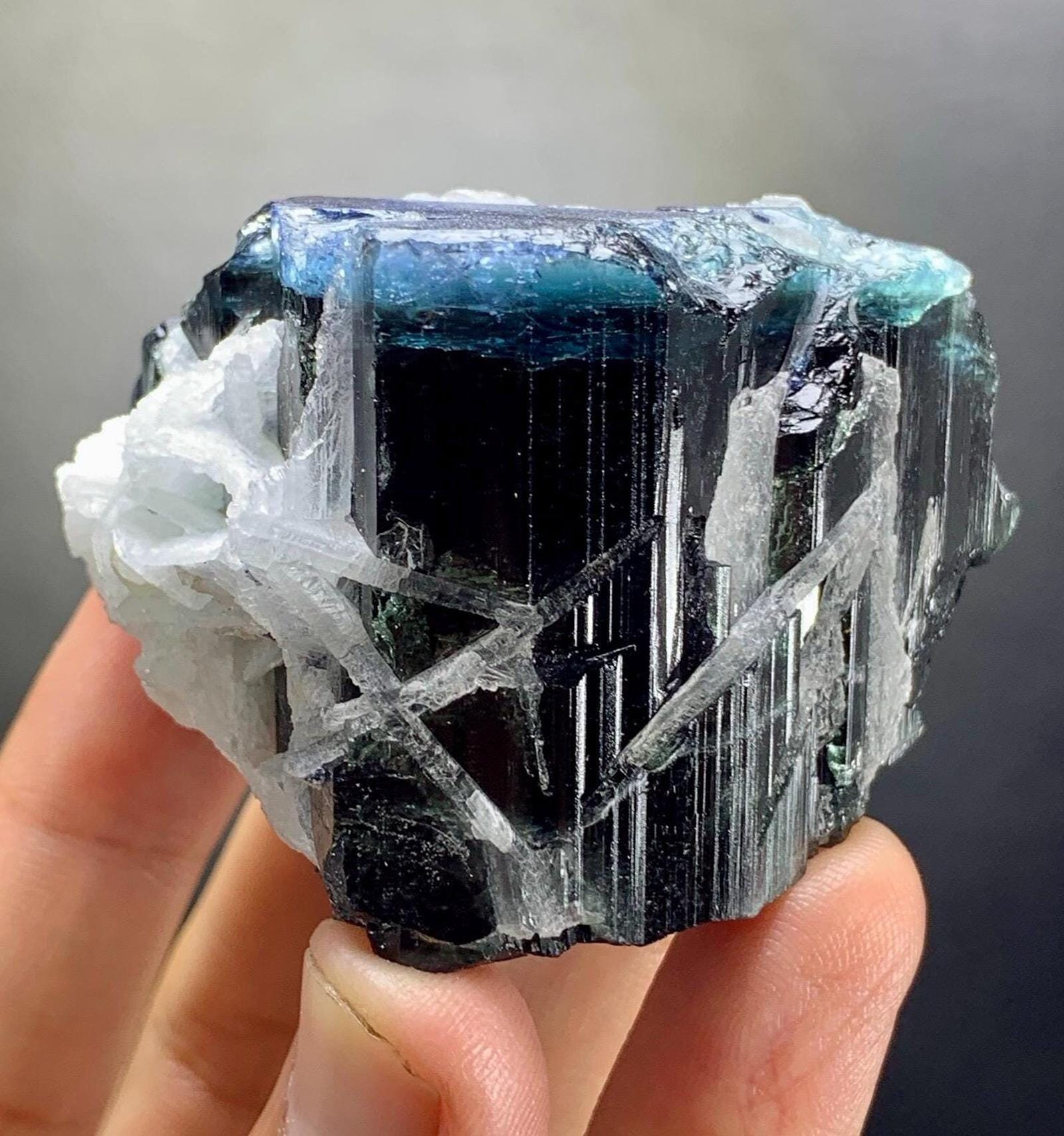 Natural Blue Cap Tourmaline Crystal from Afghanistan Mine, Blue Cap Tourmaline Specimen, Raw Mineral. 104 grams