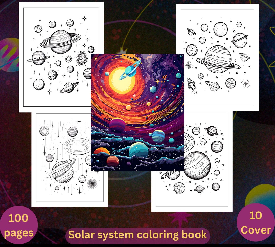 Solar System Coloring Book Bundle,100 Pages and 10 Cover,digital ...