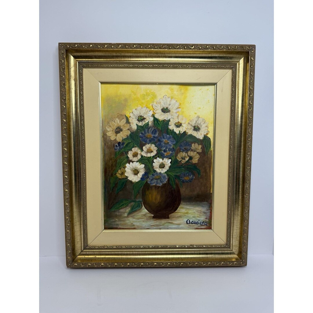 Vintage Floral Still Life Oil Painting Framed Signed Art Flowers Vase ...