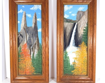 Pair of Yosemite National Park Landscape Paintings Waterfall El Capitan
