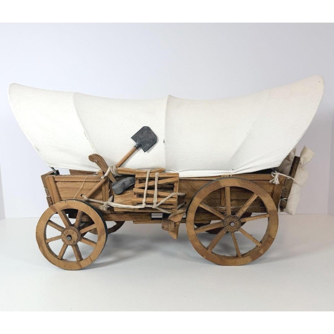 Vintage 14" Handmade Wood Conestoga Wagon Model Western Settler Pioneer ...