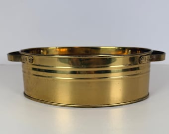 Vintage Brass Oval Planter Pot with Handles Decorative Accent