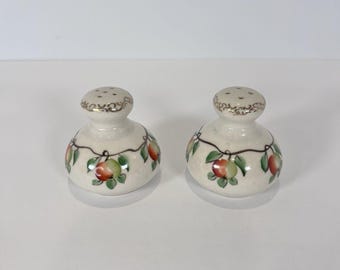 Antique Salt And Pepper Shakers Hand Painted Apples And Gold Motif