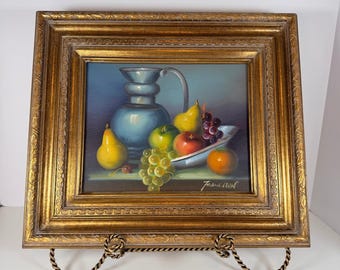 Gold ornate framed still life fruit oil painting cottage core, classic wall art