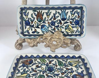 Set of Decorative Hand Painted Trinket /serving Trays From Jerusalem 9x4.5
