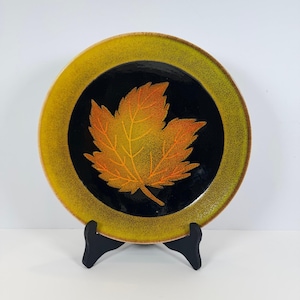 Vintage Poole England Aegean Leaf Plate Dish 10 Inch Yellow Black Orange