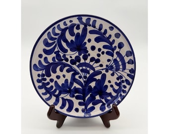 Vintage Italian Hand Painted Blue White Floral Ceramic Plate 7.75 Inch Italy