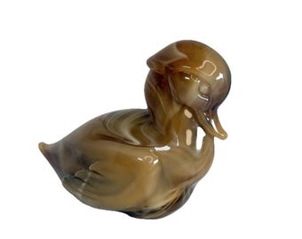 Vintage Imperial Caramel Slag Glass Duck Figurine: Collectible Heisey Mold