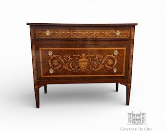 Marquetry Cabinet Neoclassical Style VTG Reproduction Luis XVI Italian Commode