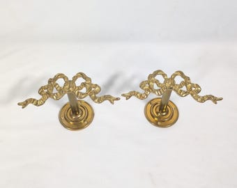 Vintage Brass Gold Set of 2 Bow Shaped Drape Swag Holdbacks Tiebacks Curtains