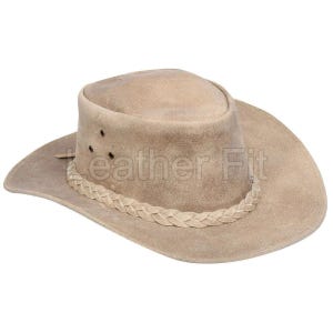 Tan Suede Cowboy Hat: Wide Brim Braided Leather Band - Western Style