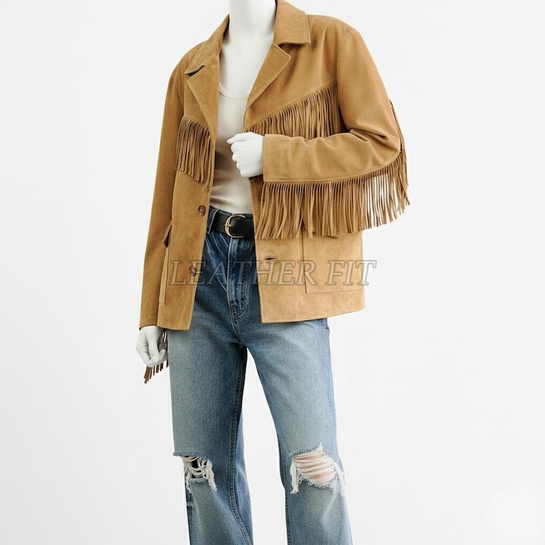 Tan Suede Fringe Western Jacket: Handmade Cowgirl Rodeo Coat image 1