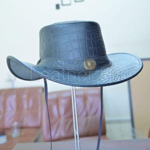 Black Leather Cowboy Western Hat Men&#39;s Real Leather Australian Western Cowboy Hats Unisex Native Leather Cowboy Hat Cowgirl Leather Hat