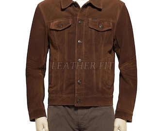90s Mens Suede Jacket, Genuine Leather Hunting Jacket, Full Zip up