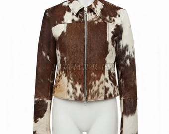 Handmade Cowhide Leather Western Jacket: Hair-On Patchwork Cowgirl Style