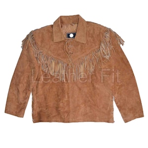 Veste western en daim à franges pour hommes - Pull en cuir marron fait main avec laçage sur le devant et sur les côtés, veste en cuir souple, haut chemise, cadeau
