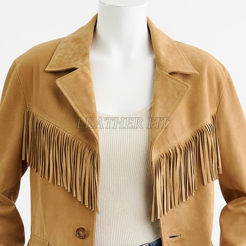 Tan Suede Fringe Western Jacket: Handmade Cowgirl Rodeo Coat image 4