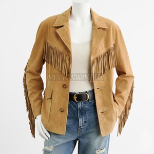 Tan Suede Fringe Western Jacket: Handmade Cowgirl Rodeo Coat image 5