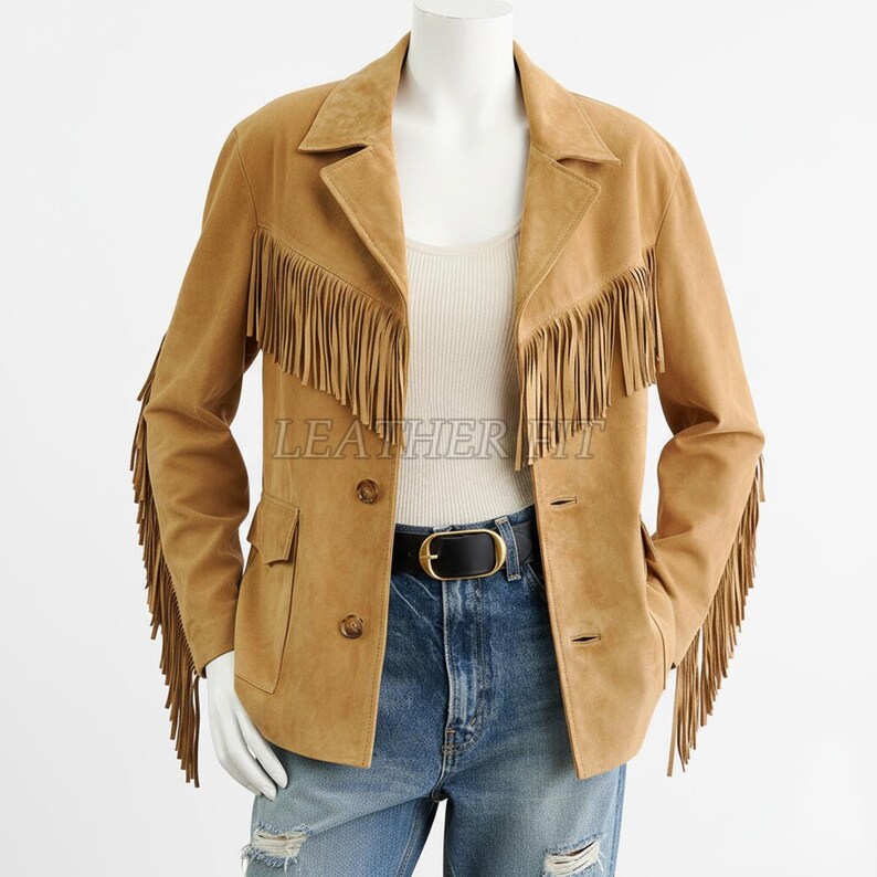 Tan Suede Fringe Western Jacket: Handmade Cowgirl Rodeo Coat image 5