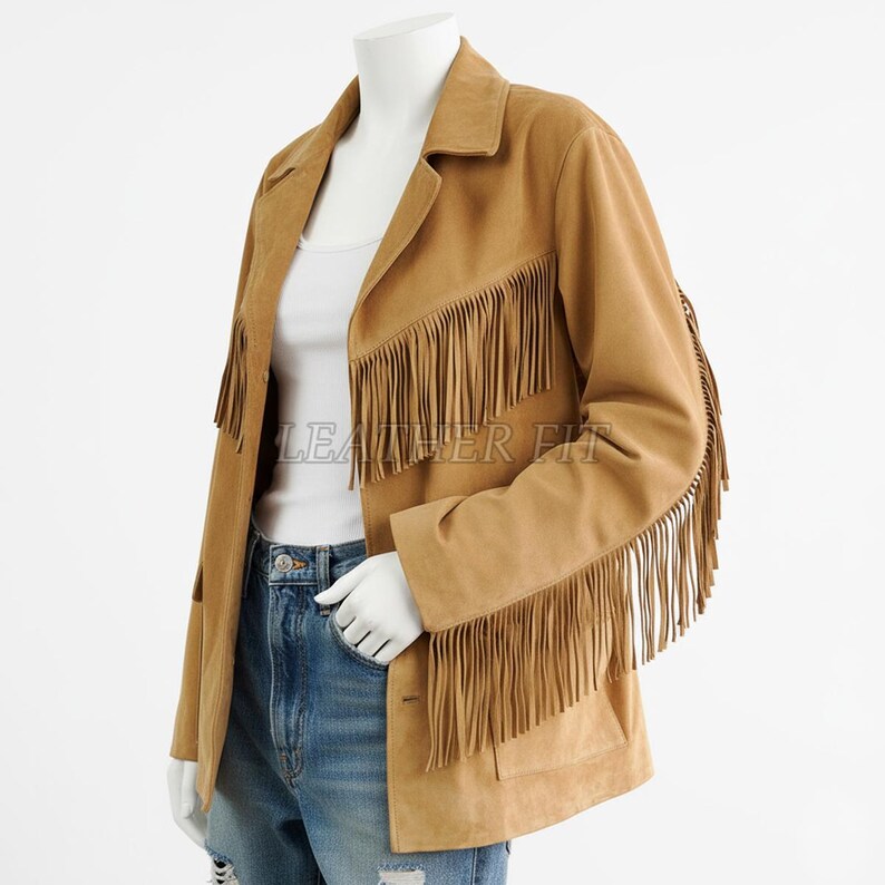 Tan Suede Fringe Western Jacket: Handmade Cowgirl Rodeo Coat image 3