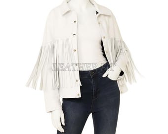 Handmade White Suede Fringe Jacket: Western Cowgirl Boho Coat
