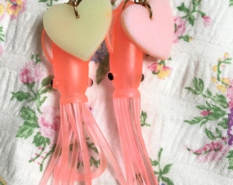 Pink Ink Squid - drop earrings featuring pink rubber squids