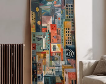 Cityscape Wall Art Print: Abstract Colorful Surreal Painting Home Decor