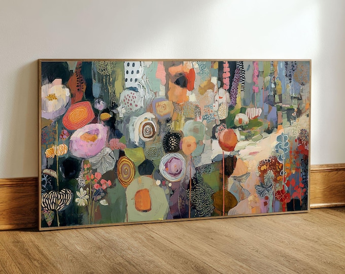 Abstract Flower Art  Print, Long floral landscape wall decor on canvas or paper