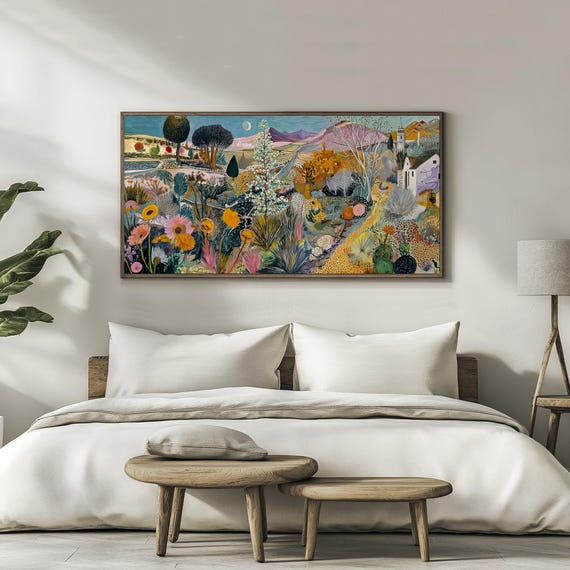 Desert Night Landscape Print: Dreamlike Southwest Wall Art Painting