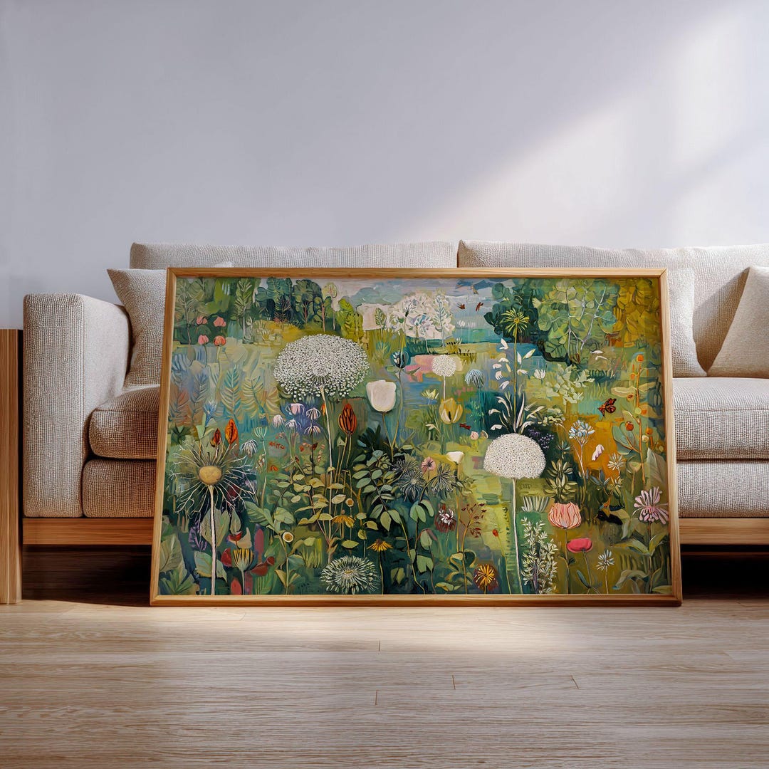Floral Art Print: Wildflowers Landscape Painting, Large Wall Decor ...