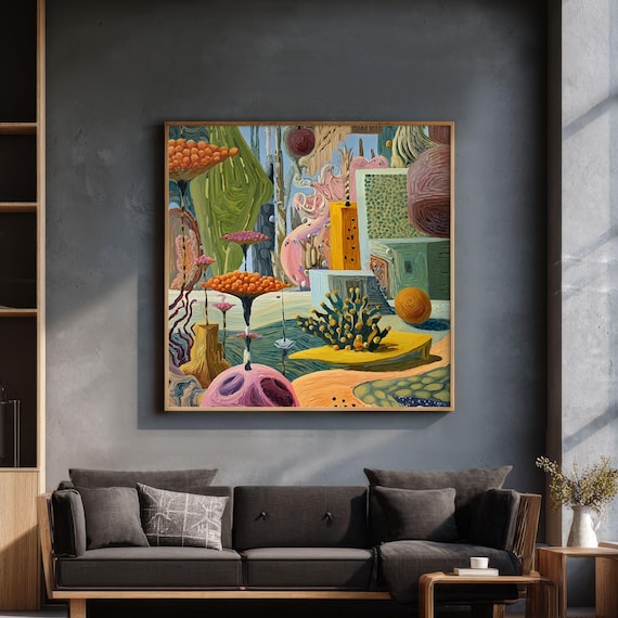 Art Print: Surreal Landscape Painting Wall Decor, Framed Square Canvas