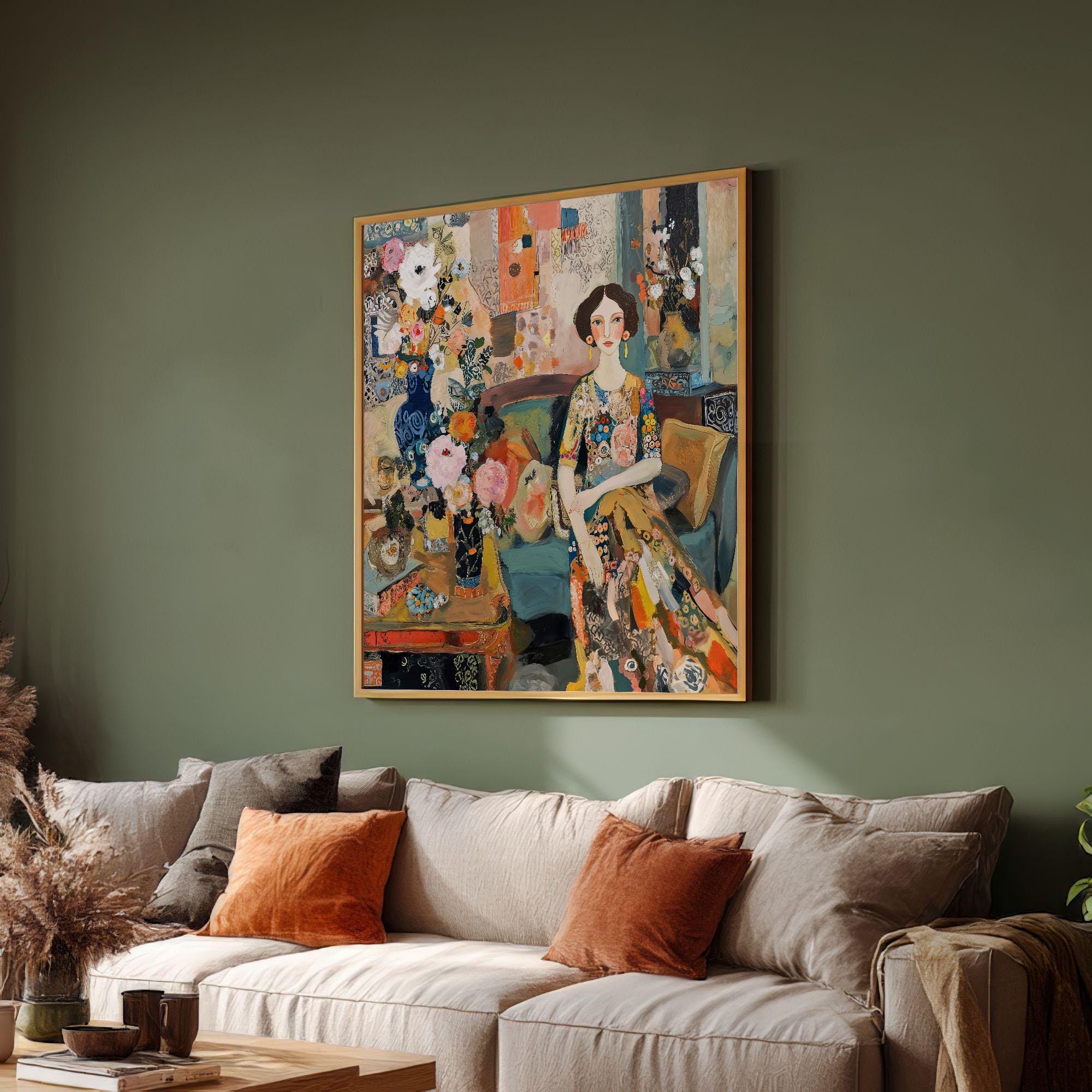 Woman Portrait Art Print: A Lady at Living Room Painting, Home Wall ...
