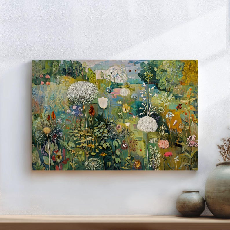 Floral Art Print: Wildflowers Landscape Painting, Large Wall Decor ...