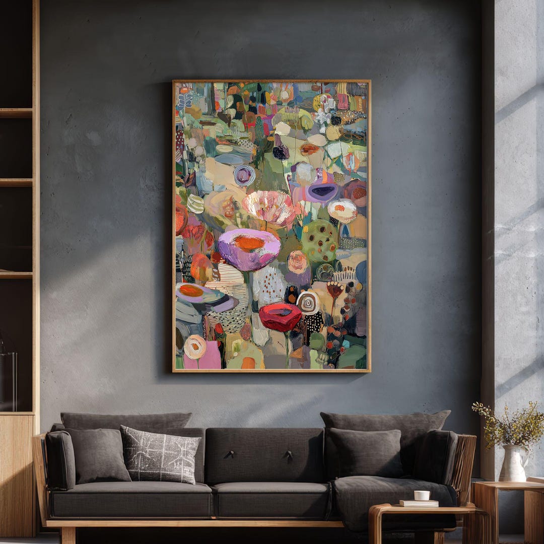 Abstract Flower Art Print, Floral Landscape Wall Decor, Framed Canvas ...