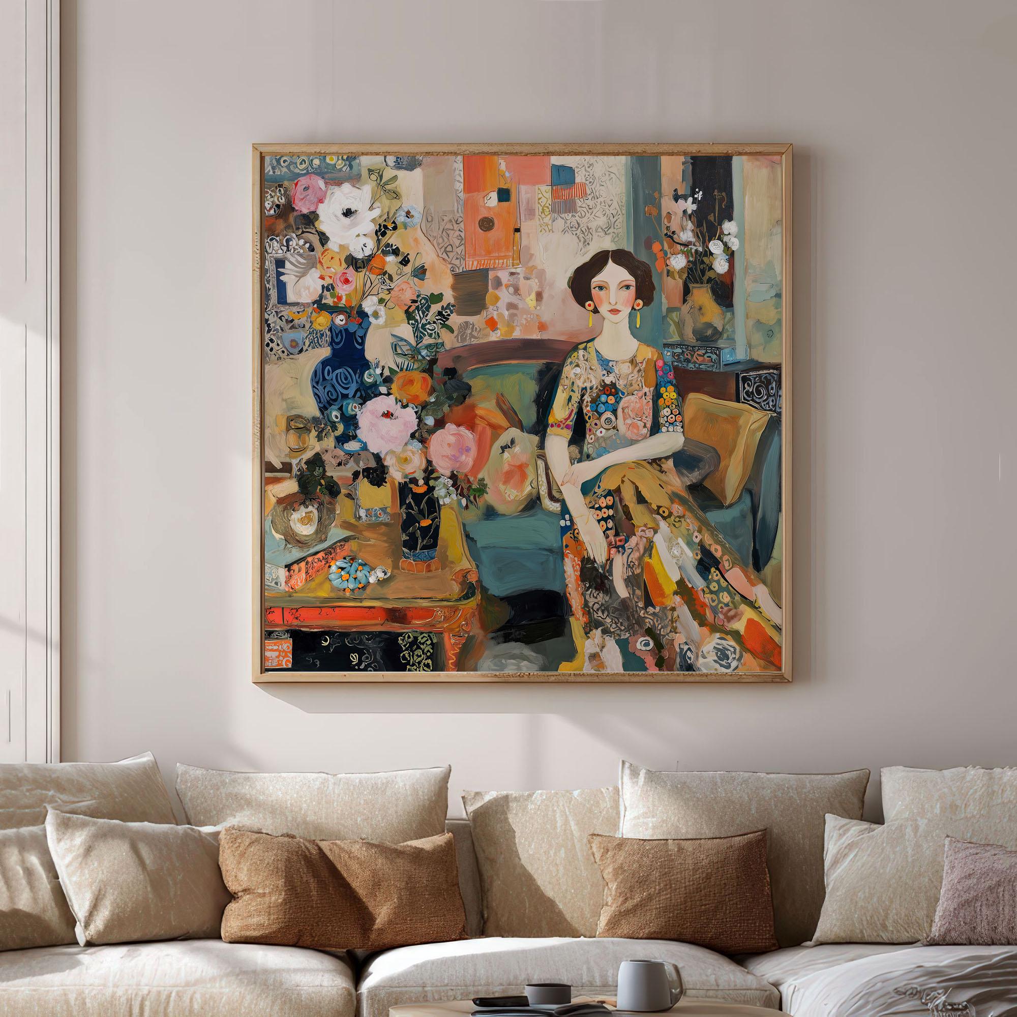 Woman Portrait Art Print: A Lady at Living Room Painting, Home Wall ...