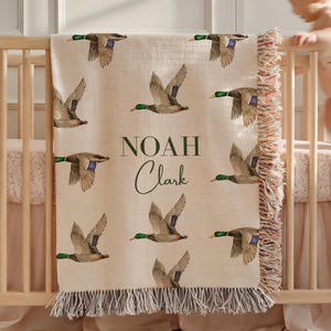 Custom Mallard Nursery Decor Baby Blanket Name Boy Hunting Baby Shower Gift Newborn Duck Personalize Swaddle Nursery Gift Present Baby Wrap