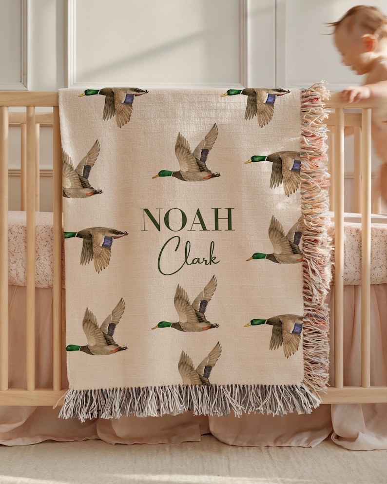 Custom Mallard Nursery Decor Baby Blanket Name Boy Hunting Baby Shower ...