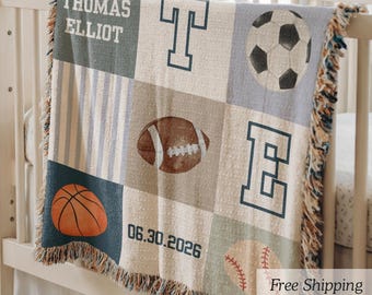 Personalized baby blanket boy sports nursery decor custom baby boy gift baseball nursery vintage boy nursery sport baby shower gift football
