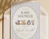 Winnie the Pooh baby shower invitation editable template classic Pooh vintage storybook baby shower decorations digital evite custom invite