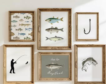 Vintage Fish Wall Art Baby Boy Nursery Prints Fishing Largemouth Bass Trout Nursery Decor Boys Room Prints Printable Art Digital