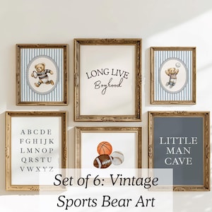 Vintage sports nursery teddy bear wall art