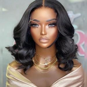 Glueless Short Loose Body Wave Bob Wig Pre-Cut 6×5 Lace Closure Wig Shoulder Length Bleached Knots